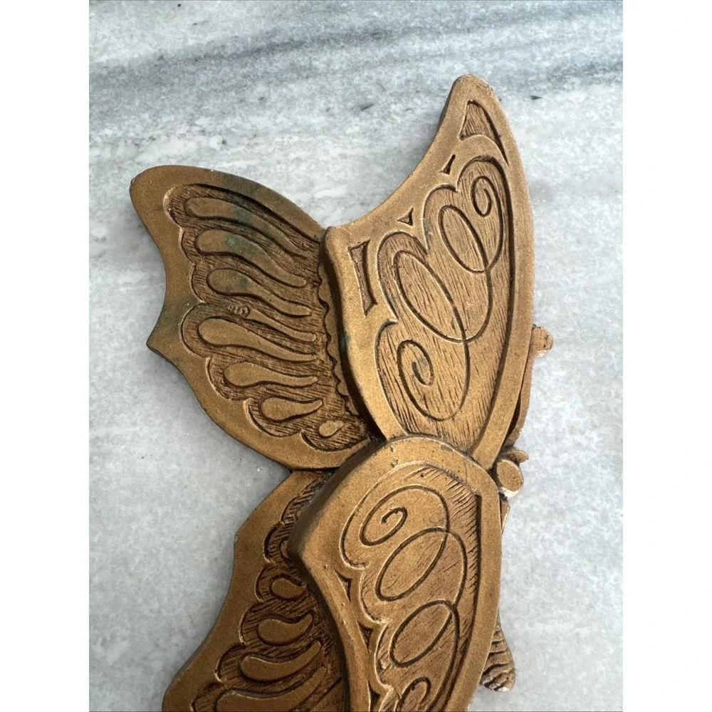 Vintage 1973‎ Universal Sanctuary Butterfly Wall Plaques - Set Of 2 - Golden MCM